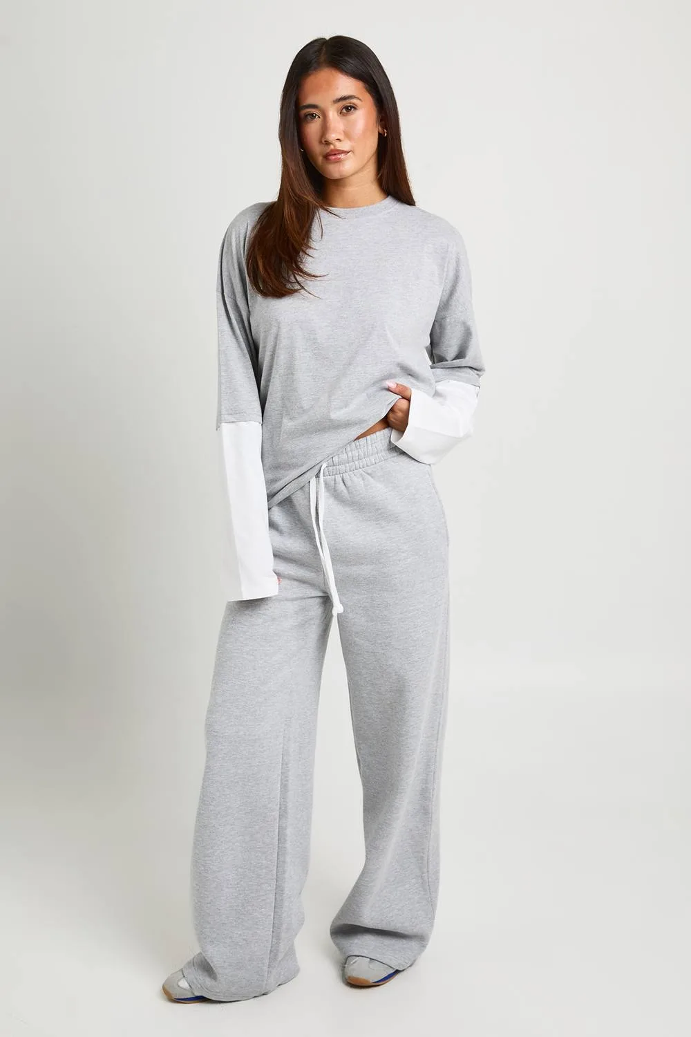 Double Layer Top & Contrast Drawcord Jogger Tracksuit by boohoo