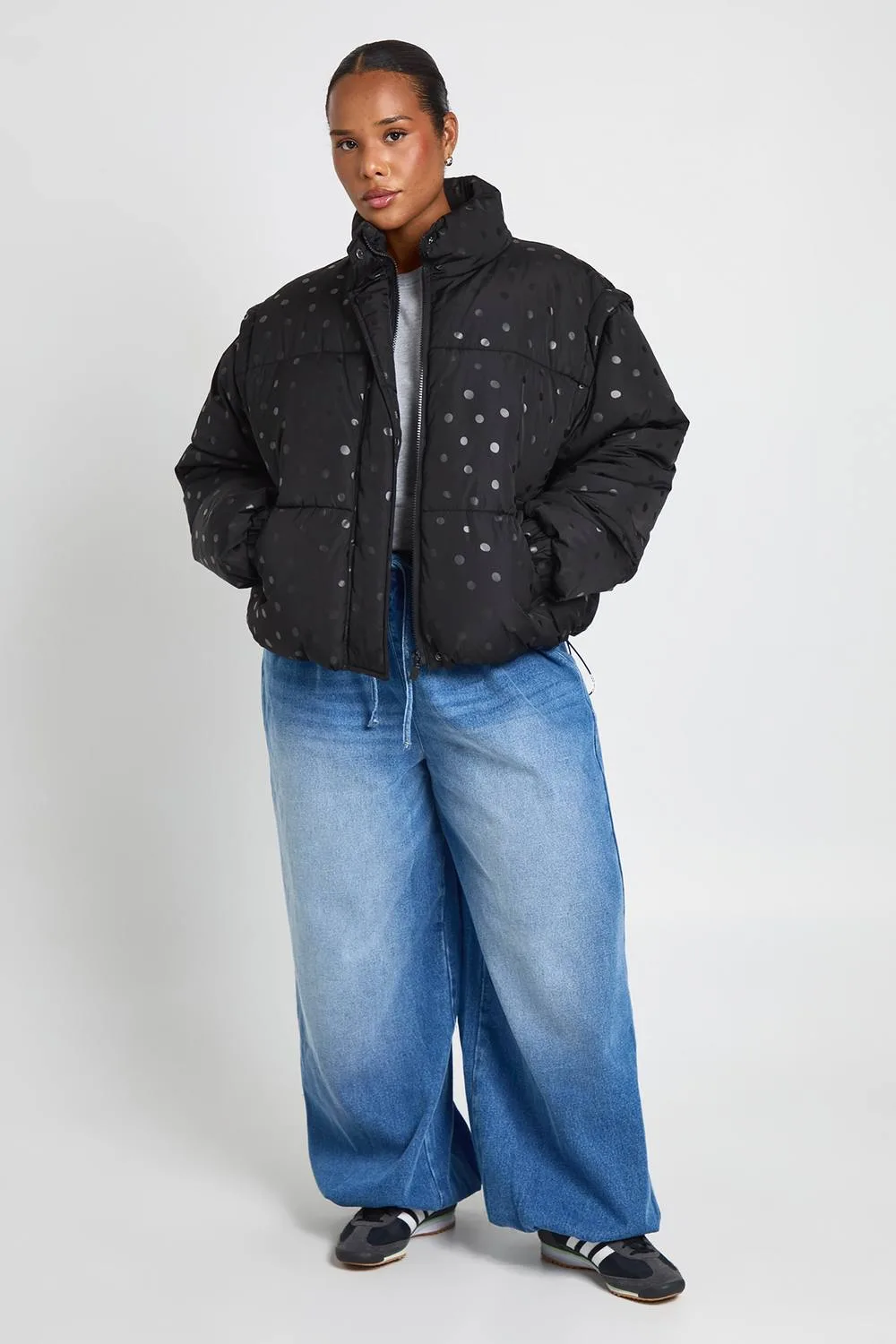 Polka Dot Puffer Jacket by boohoo