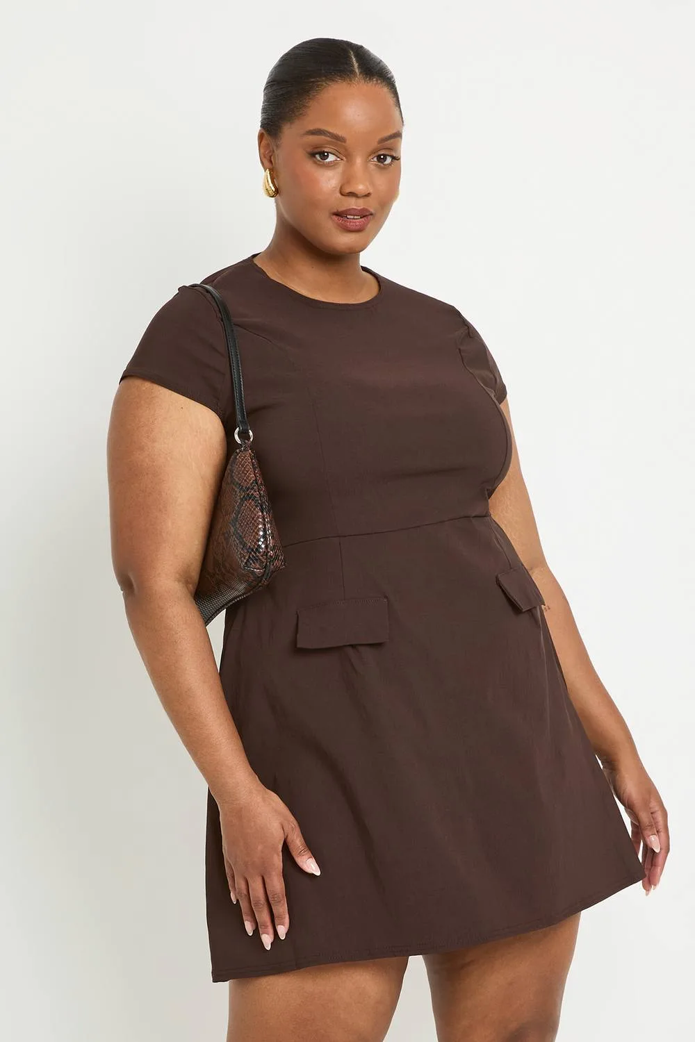 Cap Sleeve Bengaline Skater Dress by boohoo