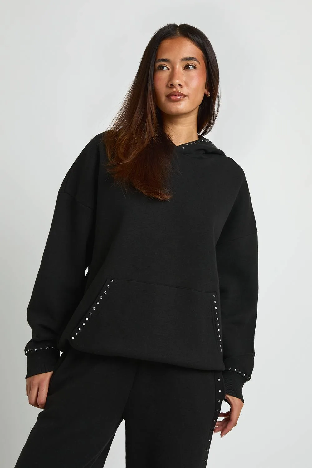 Stud Detail Oversized Hoodie by boohoo
