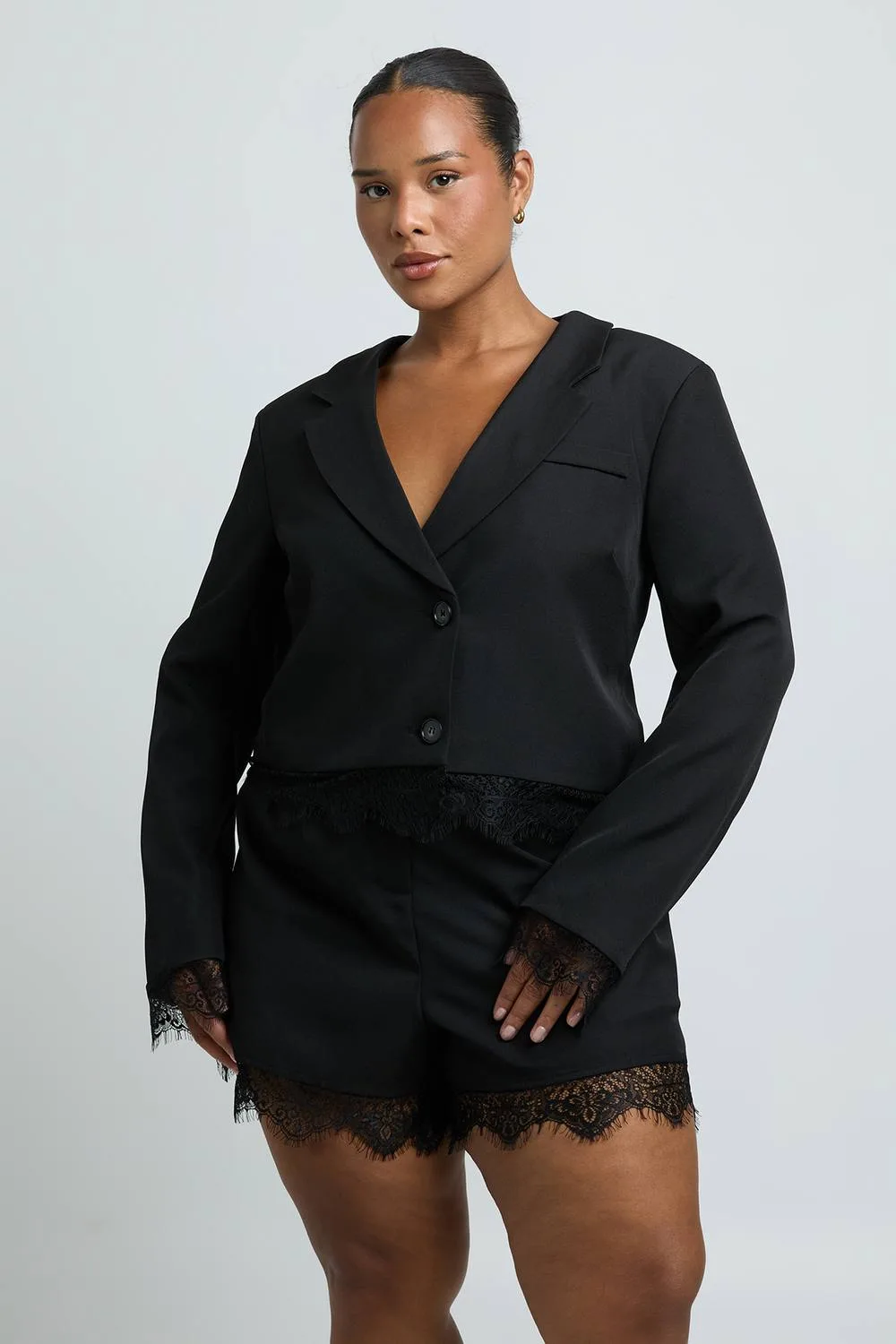 Lace Hem Mid Crop Blazer by boohoo