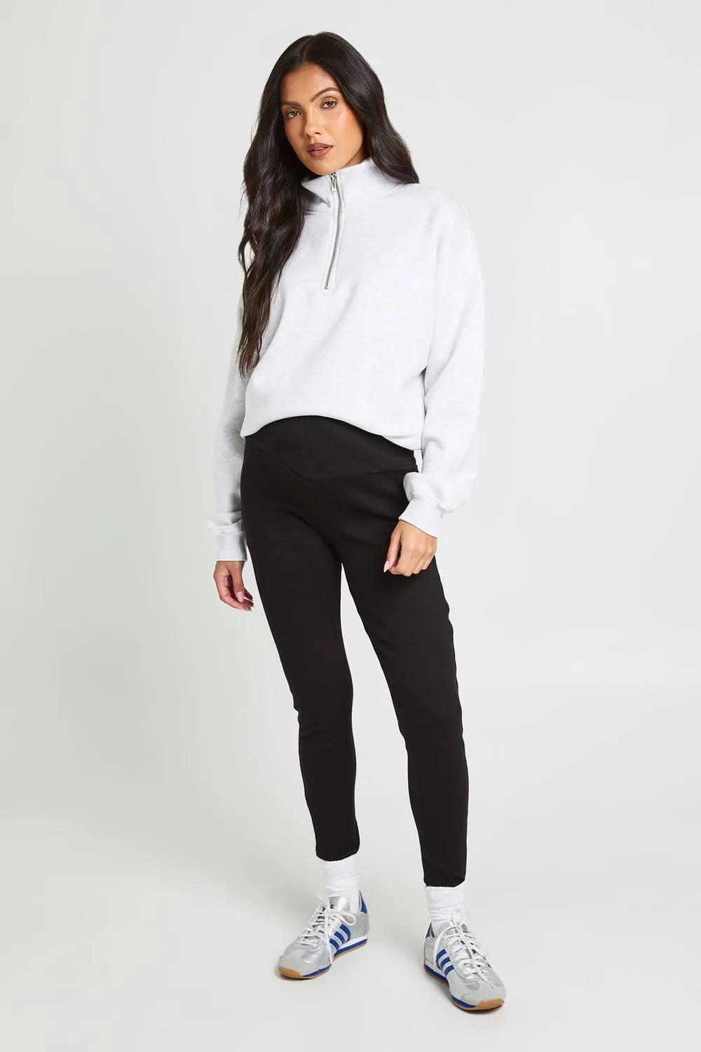 Maternity Basic Wrap Bump Band Rib Legging Pants by boohoo