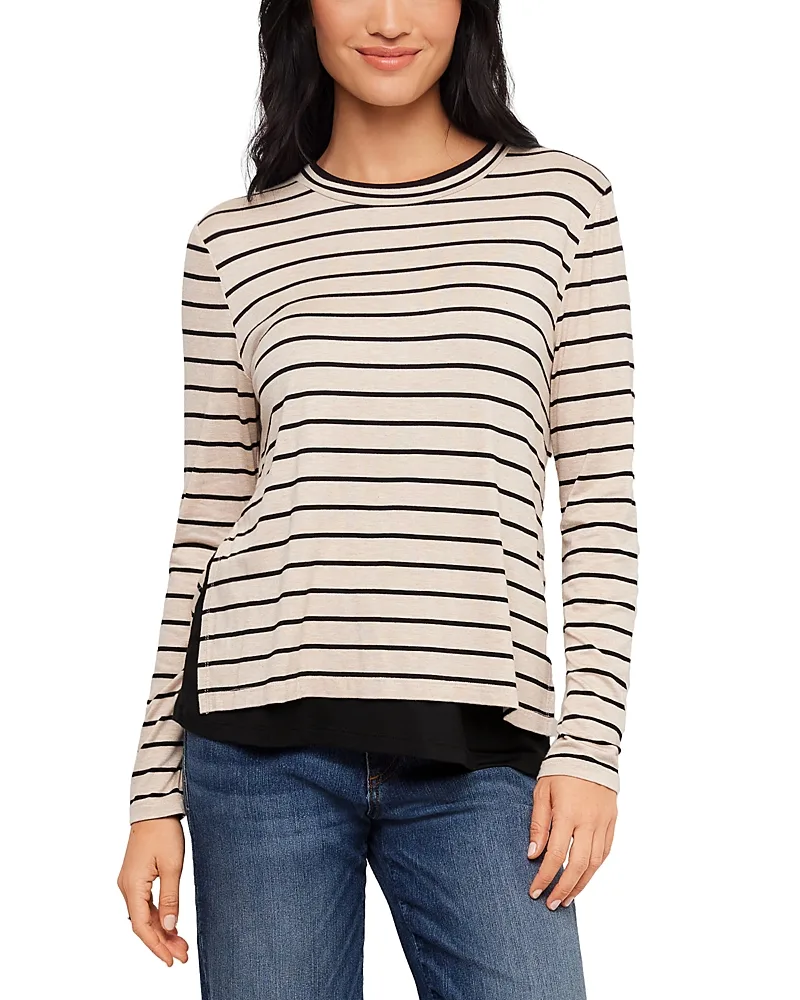 Striped Long Sleeve Side Slit Top by Karen Kane