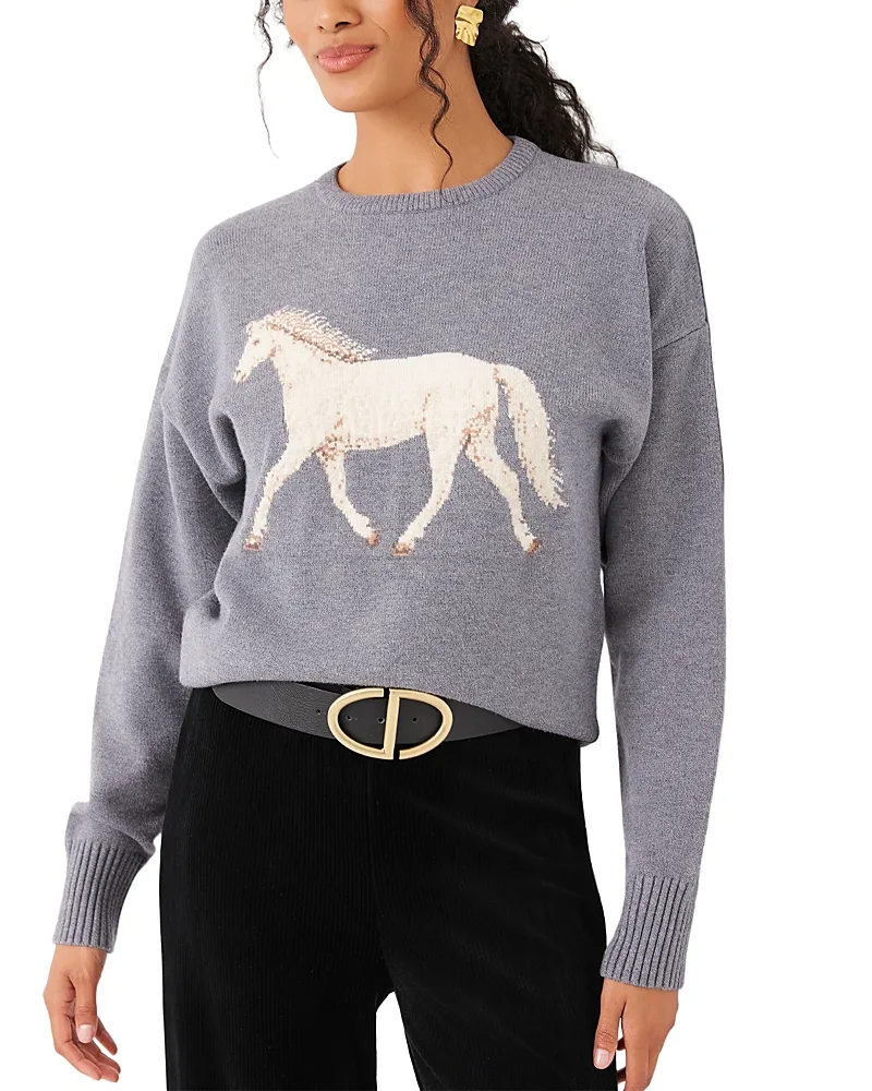 Equestrian Intarsia Crewneck Sweater by Karen Kane