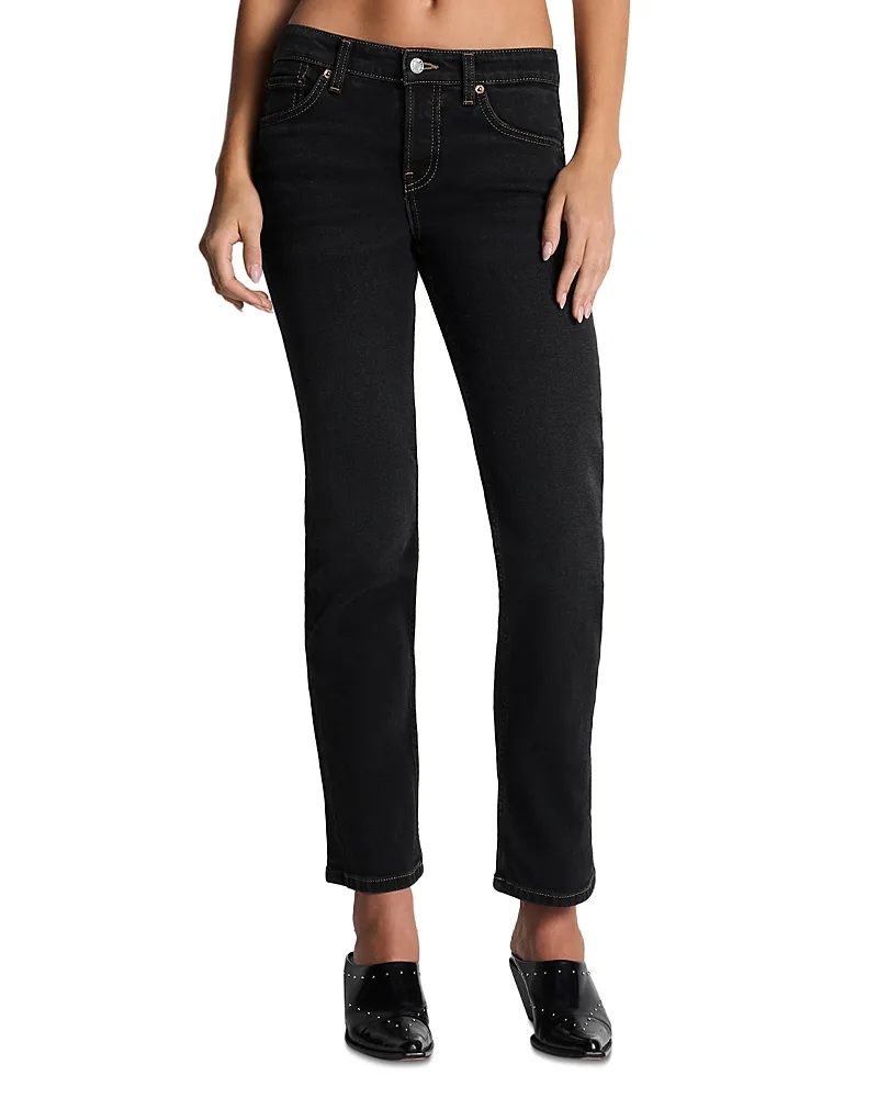 Pixie Cotton Mid Rise Stretch Ankle Straight Jeans by Re/Done
