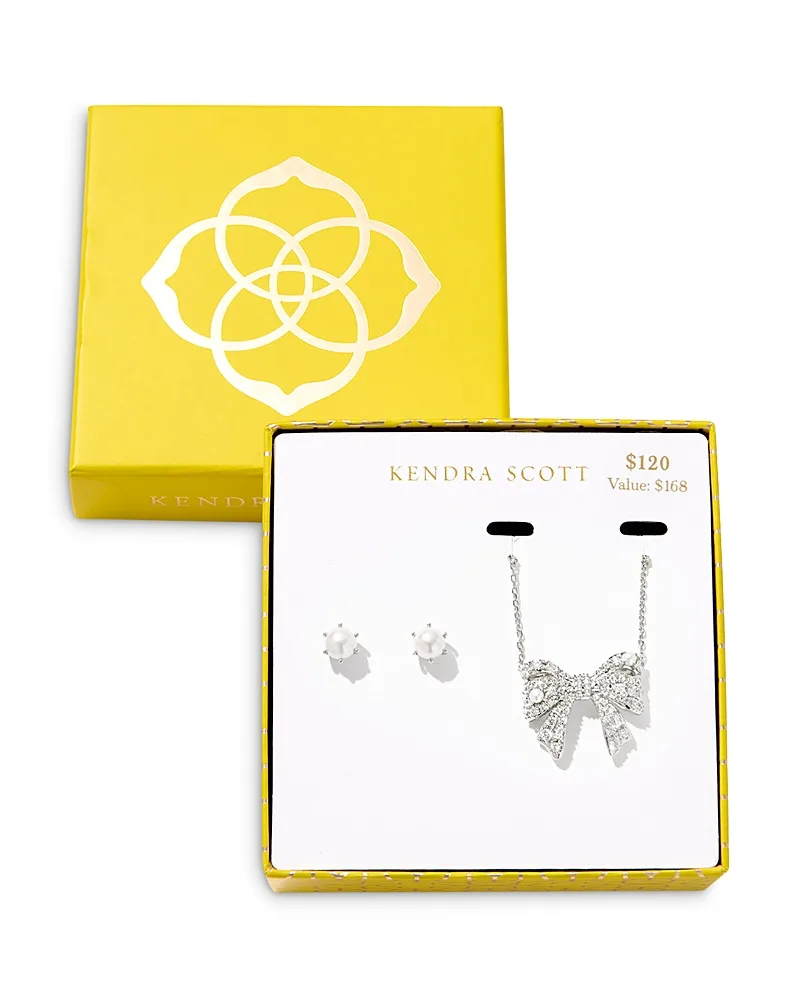 Krista Bow Pendant Necklace & Ashton Pearl Stud Earrings Gift Set by Kendra Scott