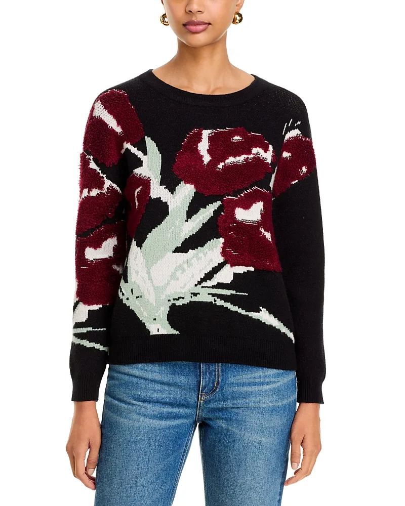 Floral Birdseye Jacquard Crewneck Sweater by Tahari