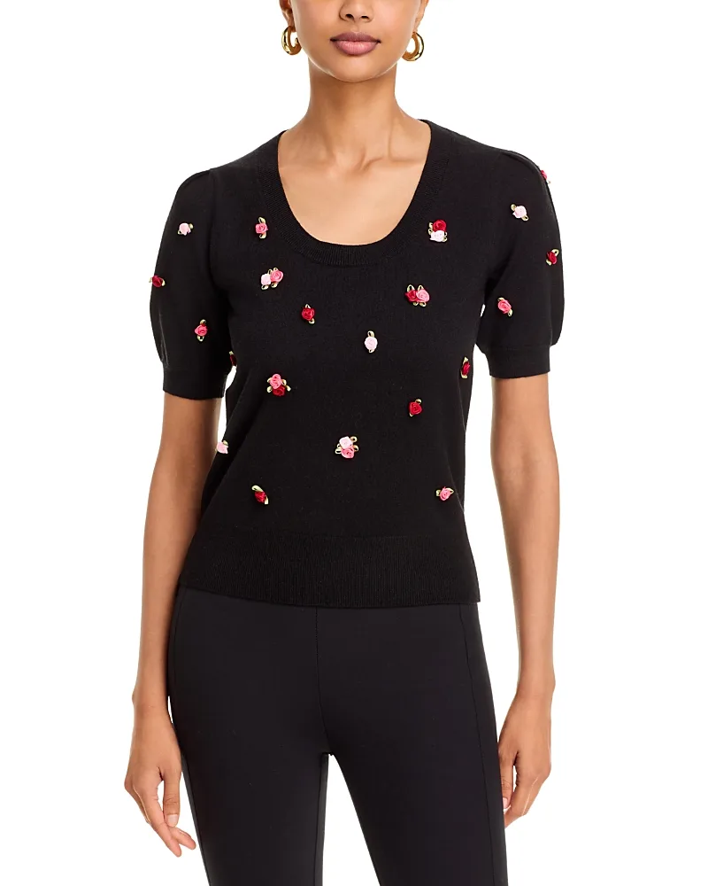 Rose Embellished Puff Sleeve Sweater by Tahari