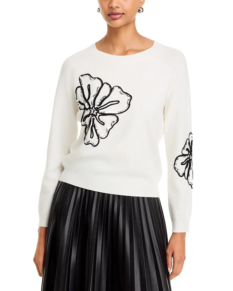 Embroidered Floral Crewneck Sweater by Tahari