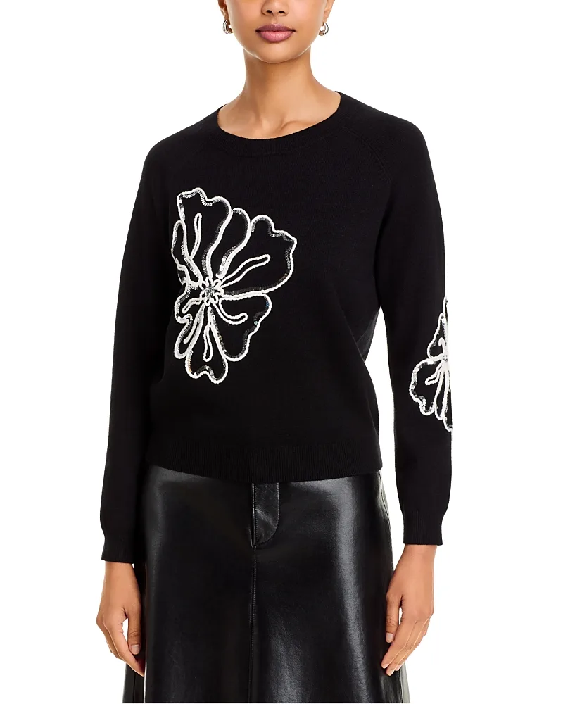 Embroidered Floral Crewneck Sweater