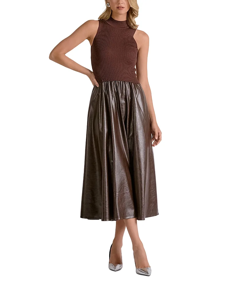 Mock Neck Mixed Media Maxi Dress by Elan