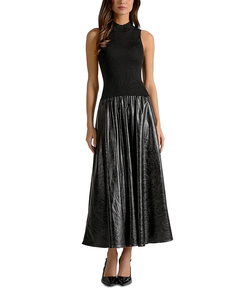 Mock Neck Mixed Media Maxi Dress