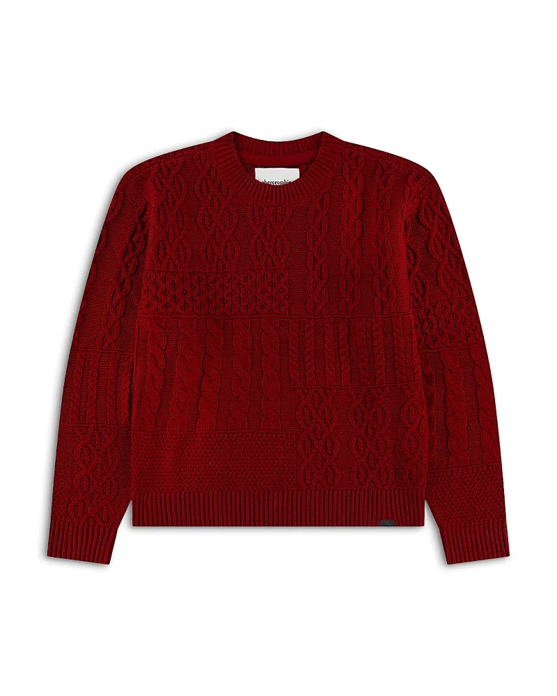 Patched Cable Knit Cotton Blend Crewneck Sweater by Abercrombie Kids