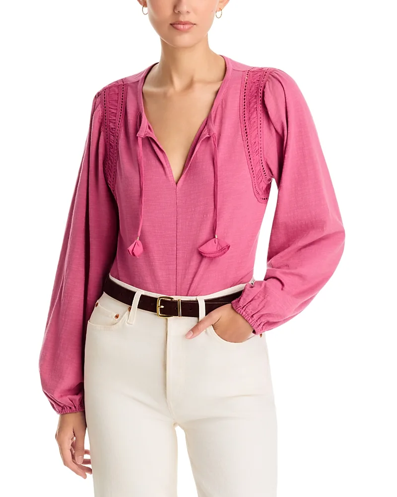 Mixed Media Ruched Cotton Top