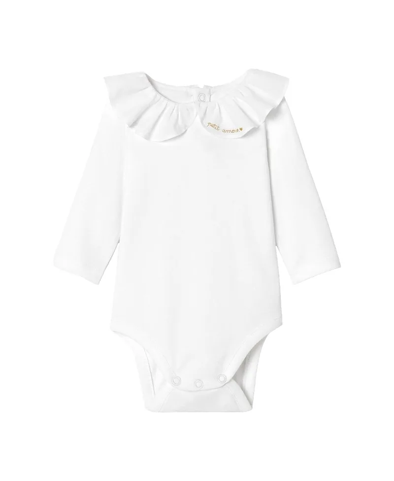 Long-Sleeved Cotton Bodysuit with a Ruffled Collar by Jacadi Paris
