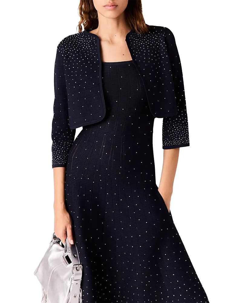 Rhinestone Embellished Cropped Cardigan by Maje