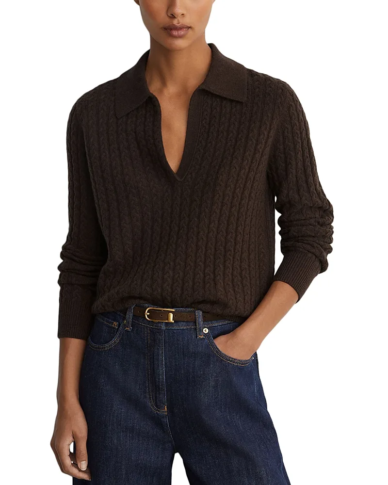 Millie Wool & Cashmere Cable Knit Polo Sweater by Reiss