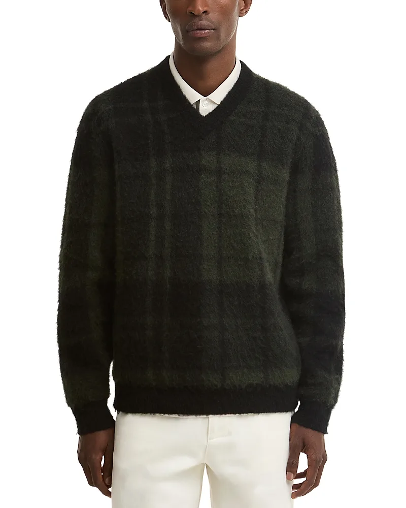 Hunham Wool & Cotton Blend Tartan V-Neck Sweater by Barbour