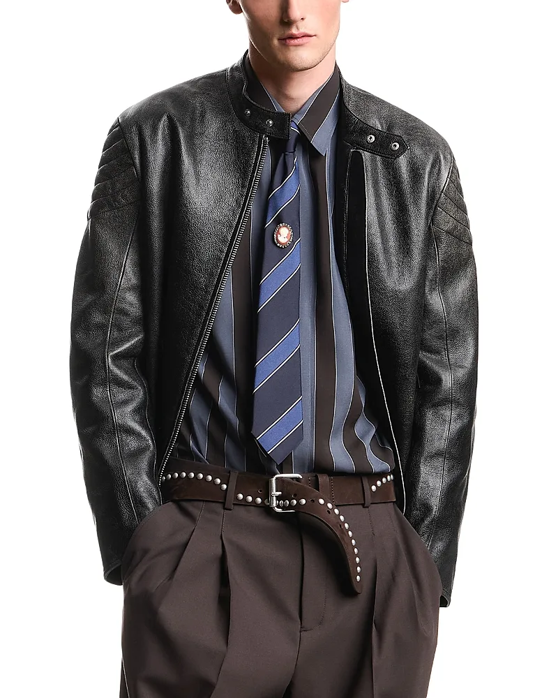 Emporio Armani Drummed Leather Blouson Jacket by Armani
