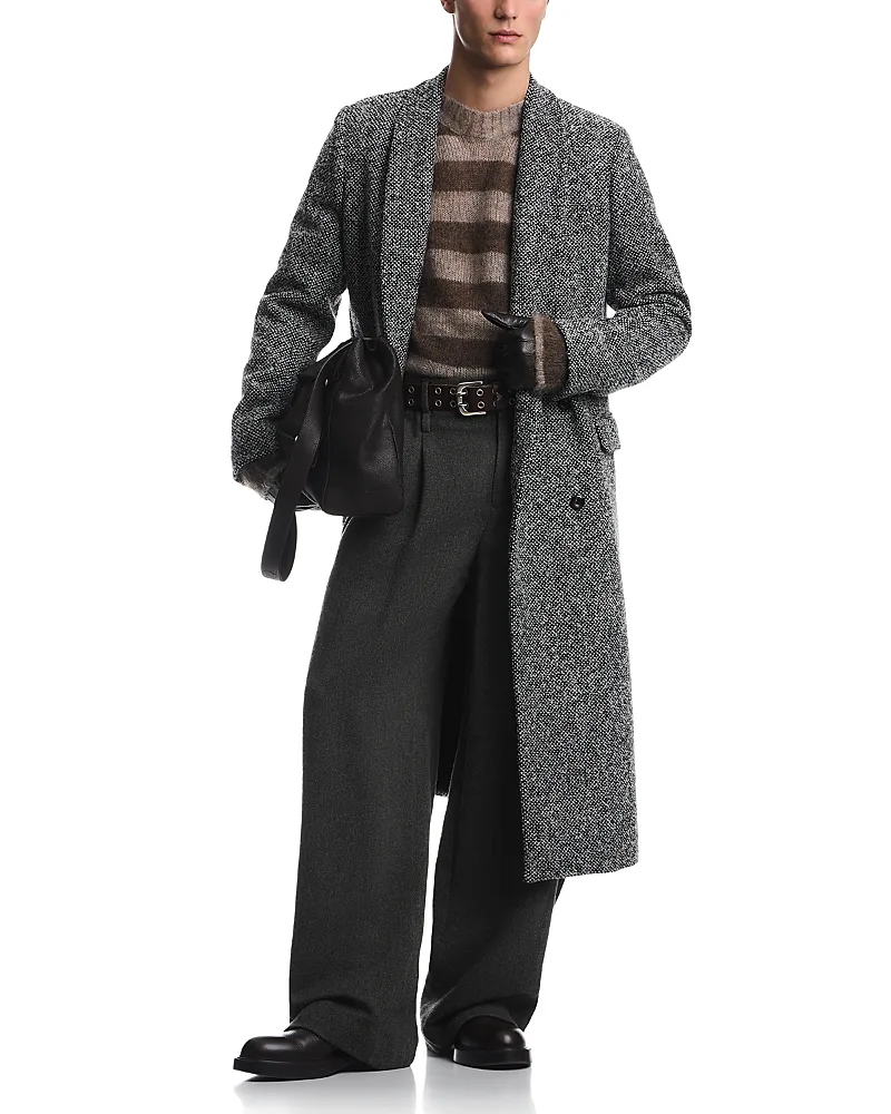 Emporio Armani Herringbone Tweed Double Breasted Wool Blend Overcoat by Armani