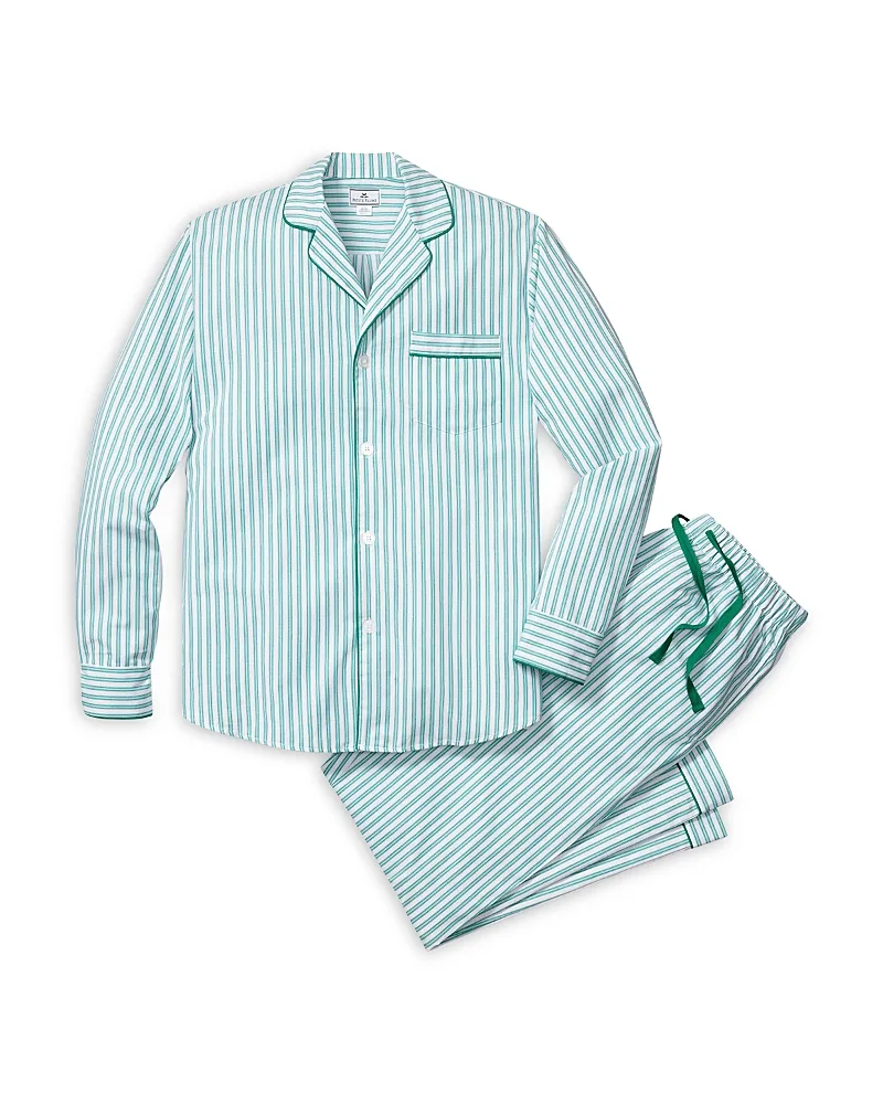 Emerald Ticking Cotton Stripe Pajama Set by Petite Plume
