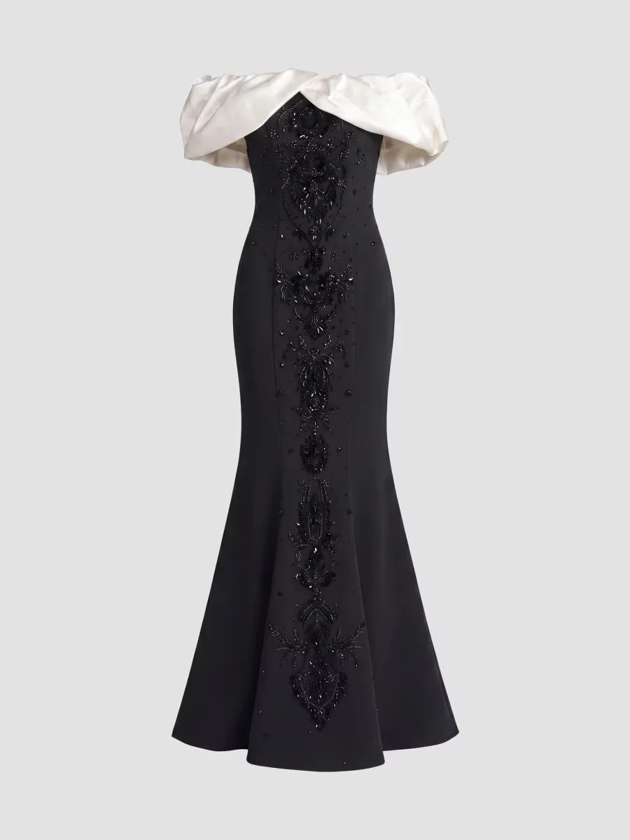 Mac Duggal Embellished Crepe Off-the-Shoulder A-Line Gown by M.A.C.