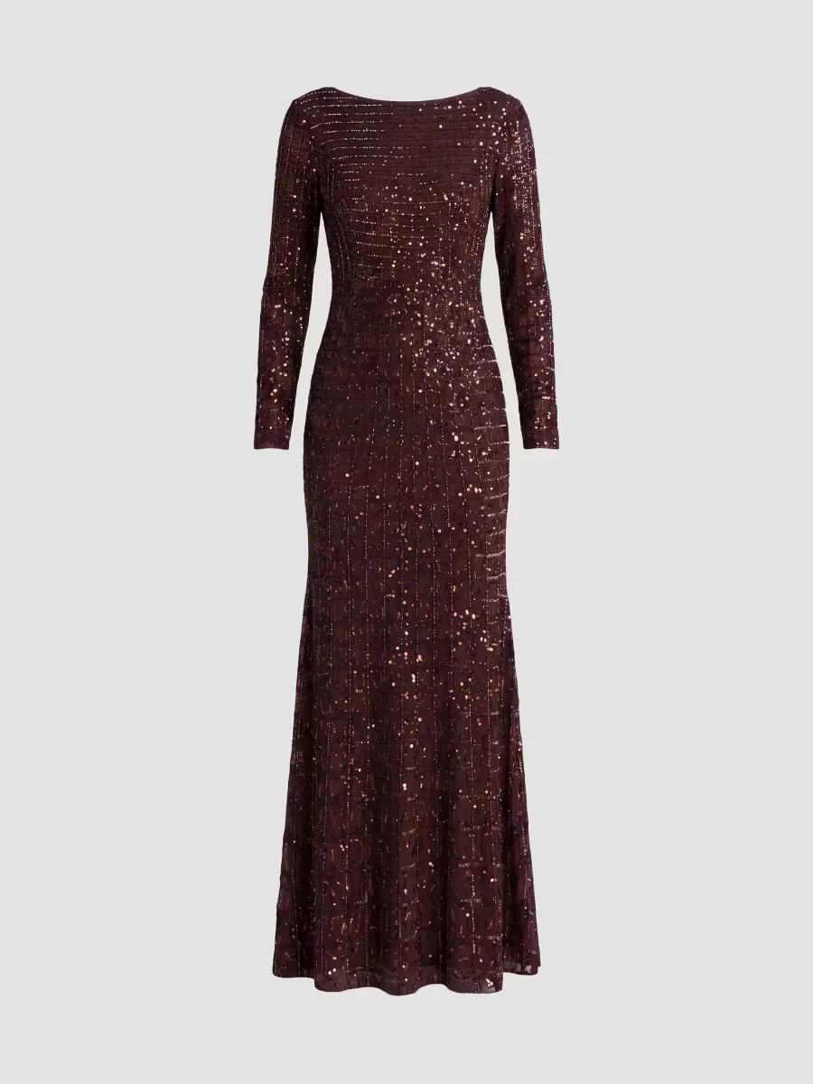 Mac Duggal Grid Embellished Long-Sleeve Gown by M.A.C.
