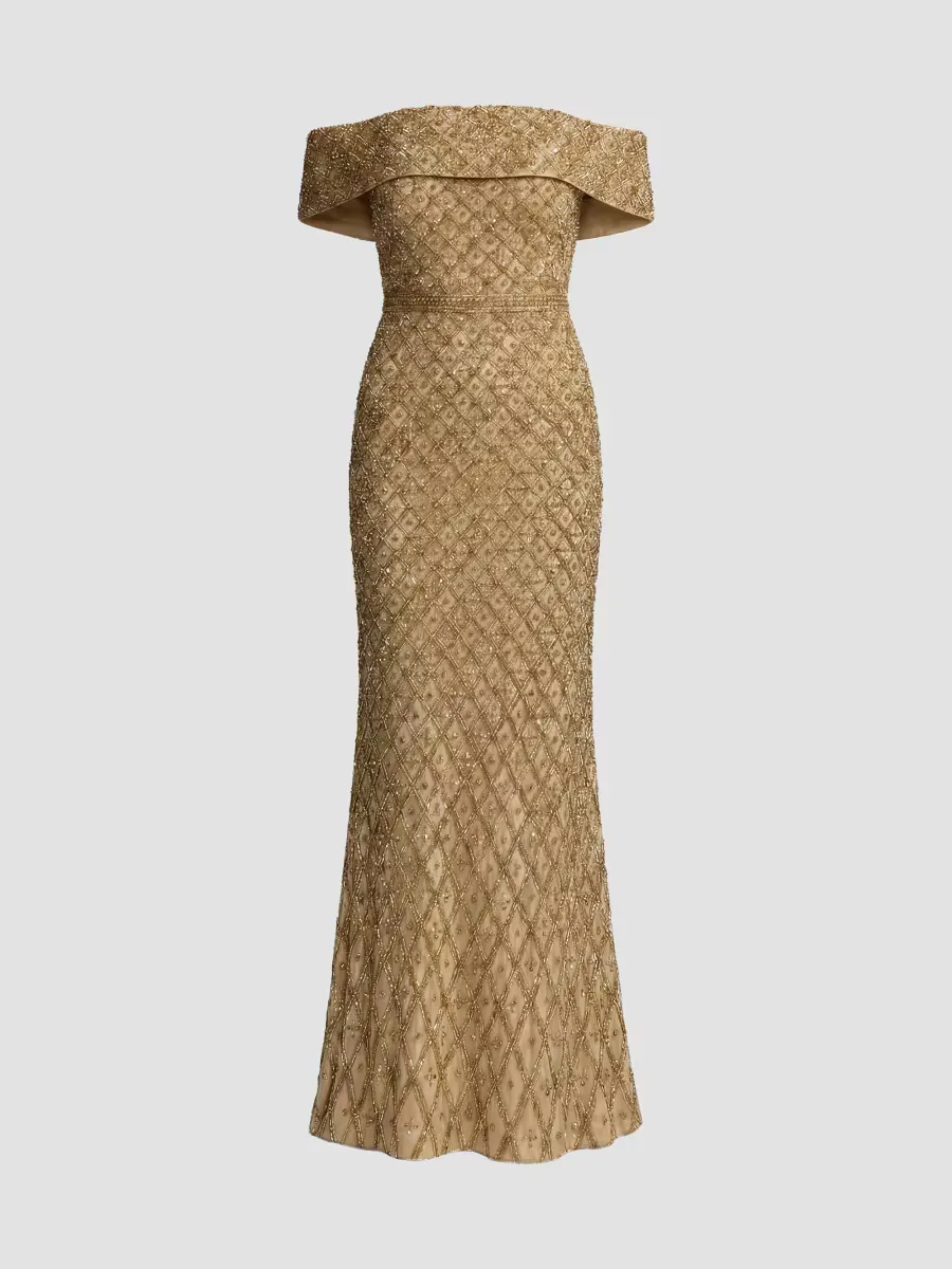 Mac Duggal Sequined Mesh Column Gown by M.A.C.