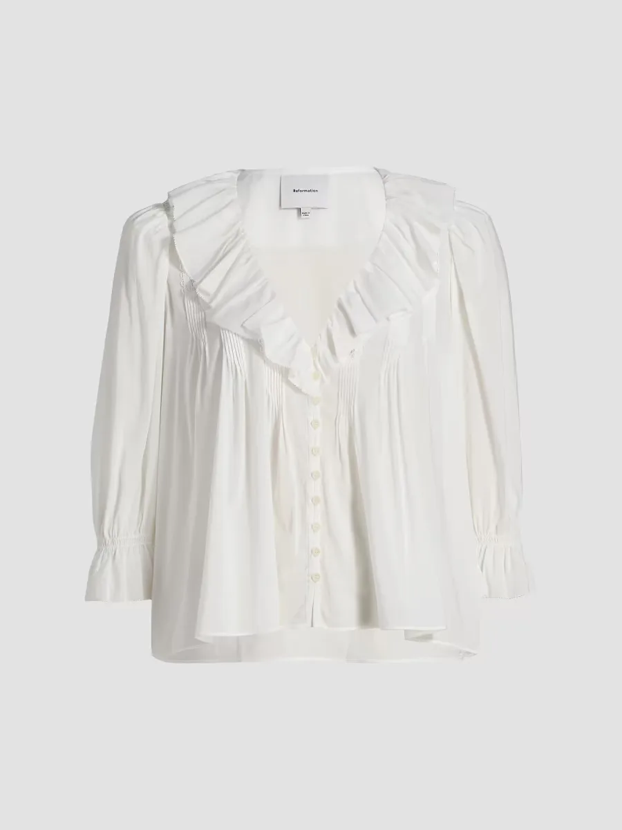 Perry Ruffle-Trim Cotton-Blend Top by Reformation