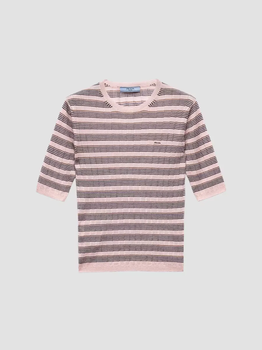 Short-Sleeved Striped Cashmere and Silk Sweater by Prada