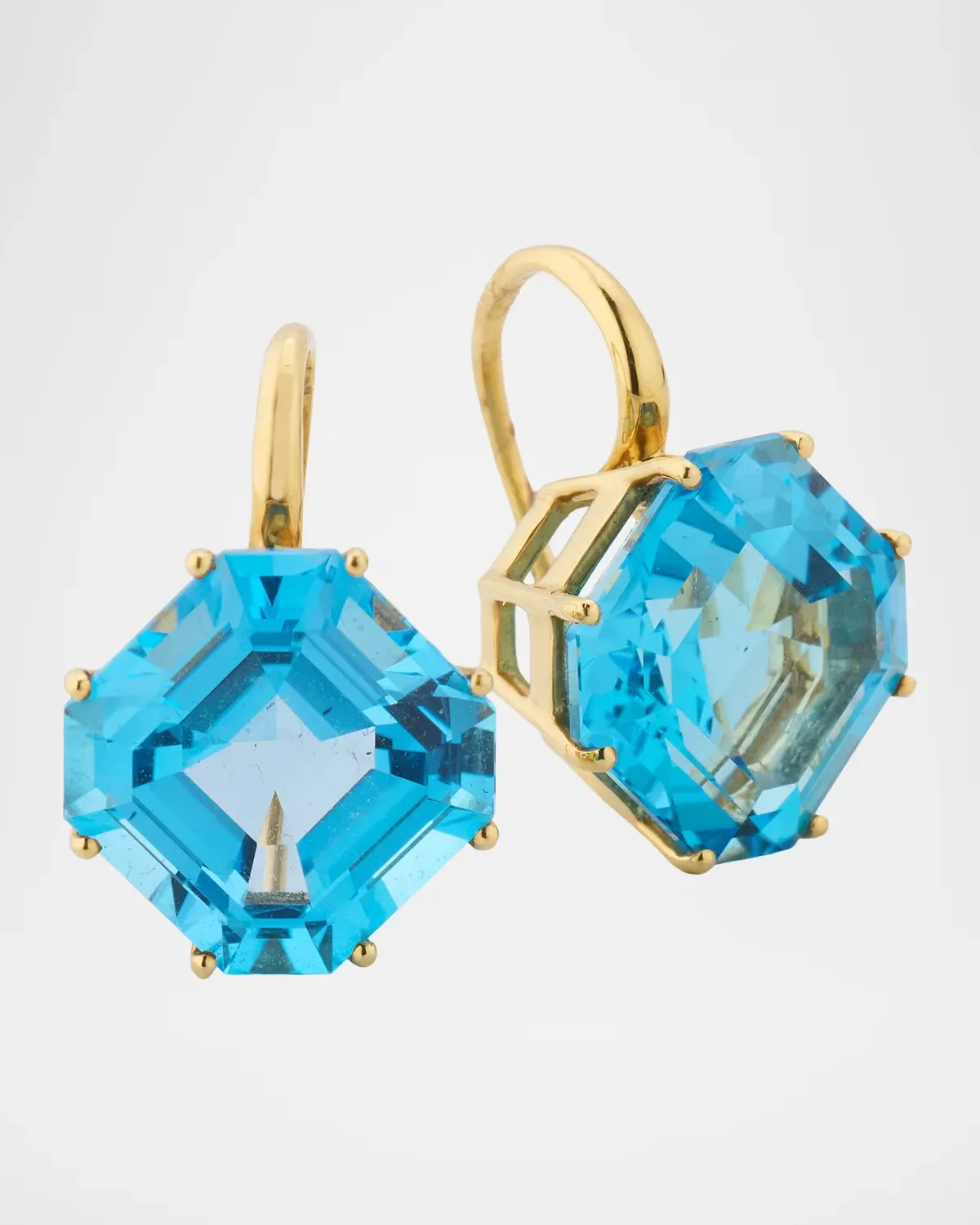 18K Yellow Gold Gossip Blue Topaz Asscher-Cut Earrings by Goshwara