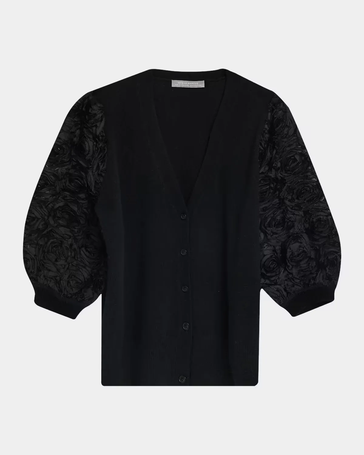 Cashmere Embroidered Mesh-Sleeve Sweater by Neiman Marcus