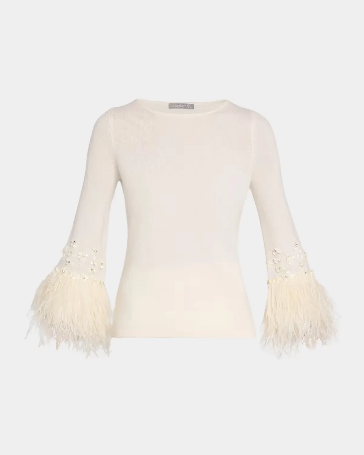Cashmere Feather-Cuff Sweater by Neiman Marcus