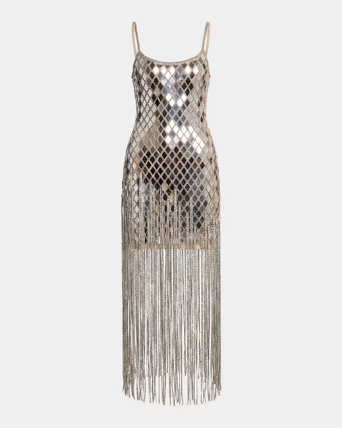 Geometric Mirror Beaded Fringe Midi Dress by M.A.C.