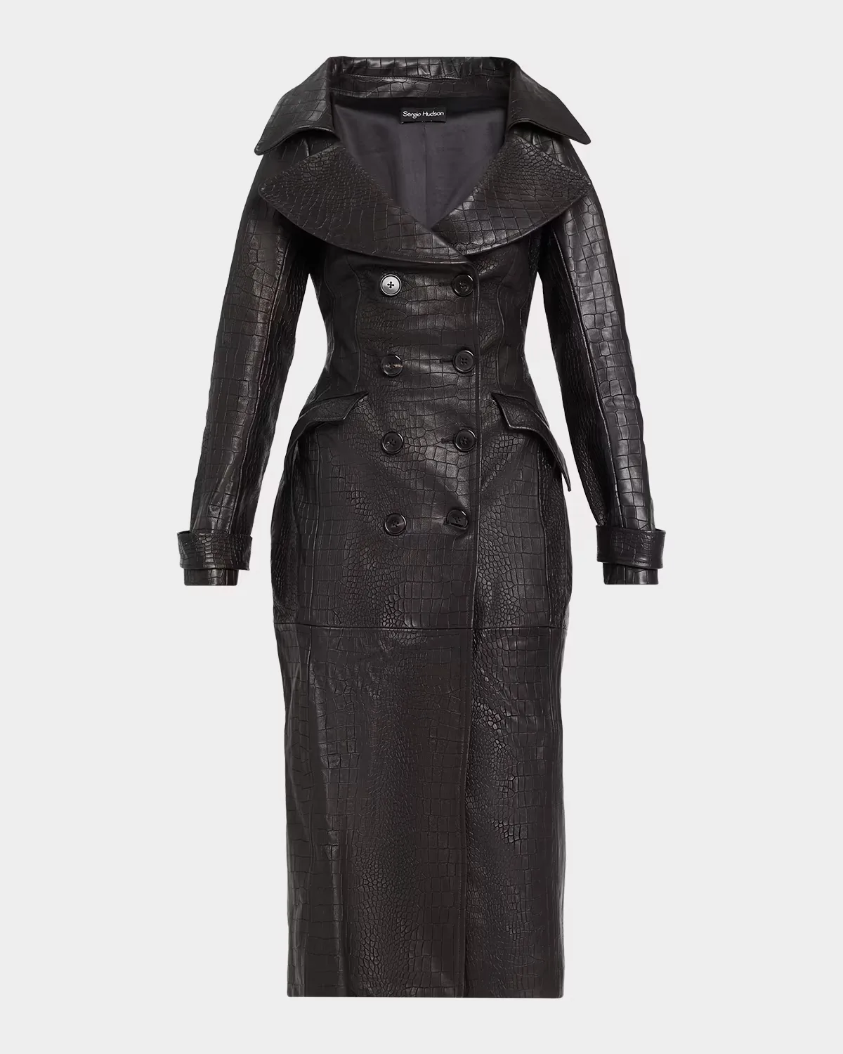 Croc-Embossed Leather Trench Coat by Sergio Hudson
