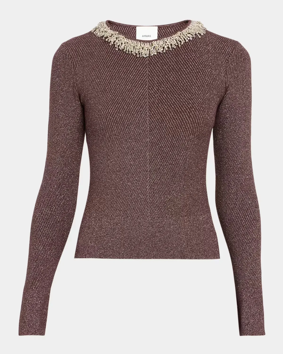 Helena Metallic Ribbed Necklace Top by AKNVAS