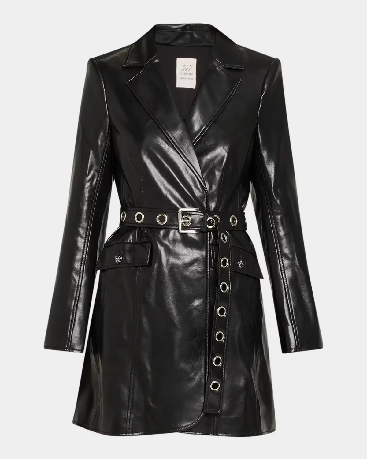 Vegan Leather Trench-Style Mini Dress by Cinq  Sept
