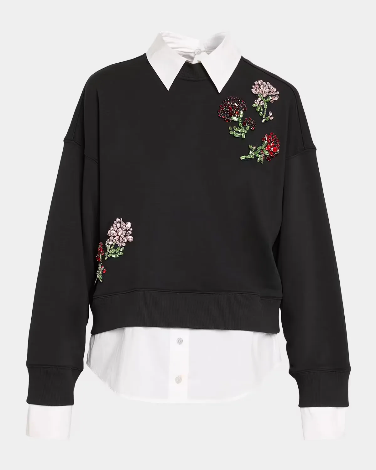 Rhinestone Roses Layered Sweatshirt by Cinq  Sept