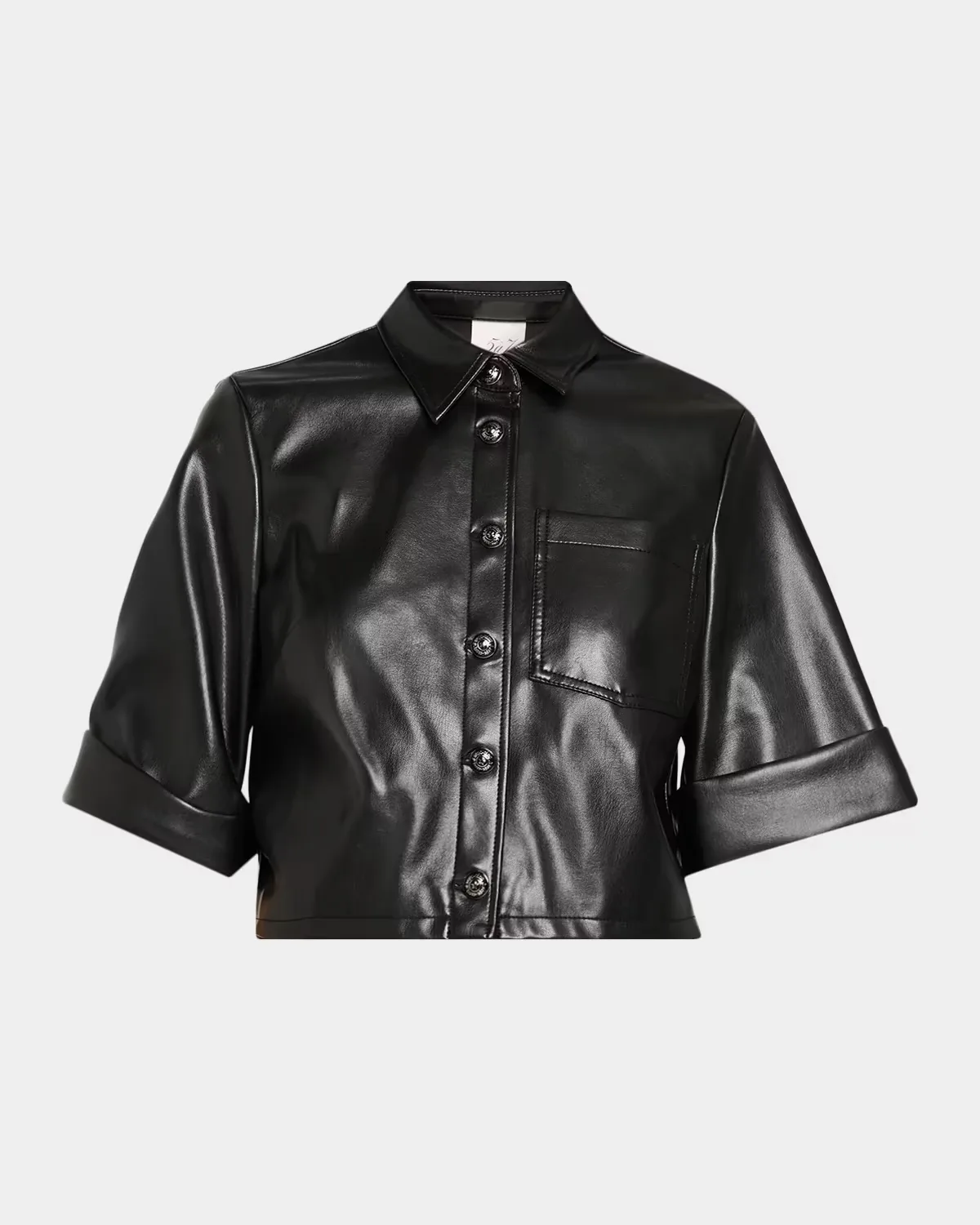 Vegan Leather Button-Front Shirt by Cinq  Sept