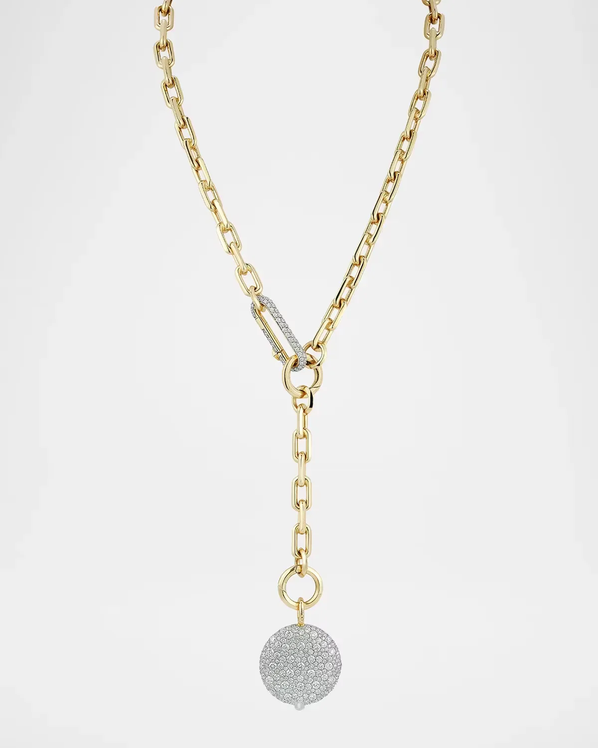 18K Yellow Gold Saxon Chain-Link Necklace with Elongated Diamond Link by Walters Faith