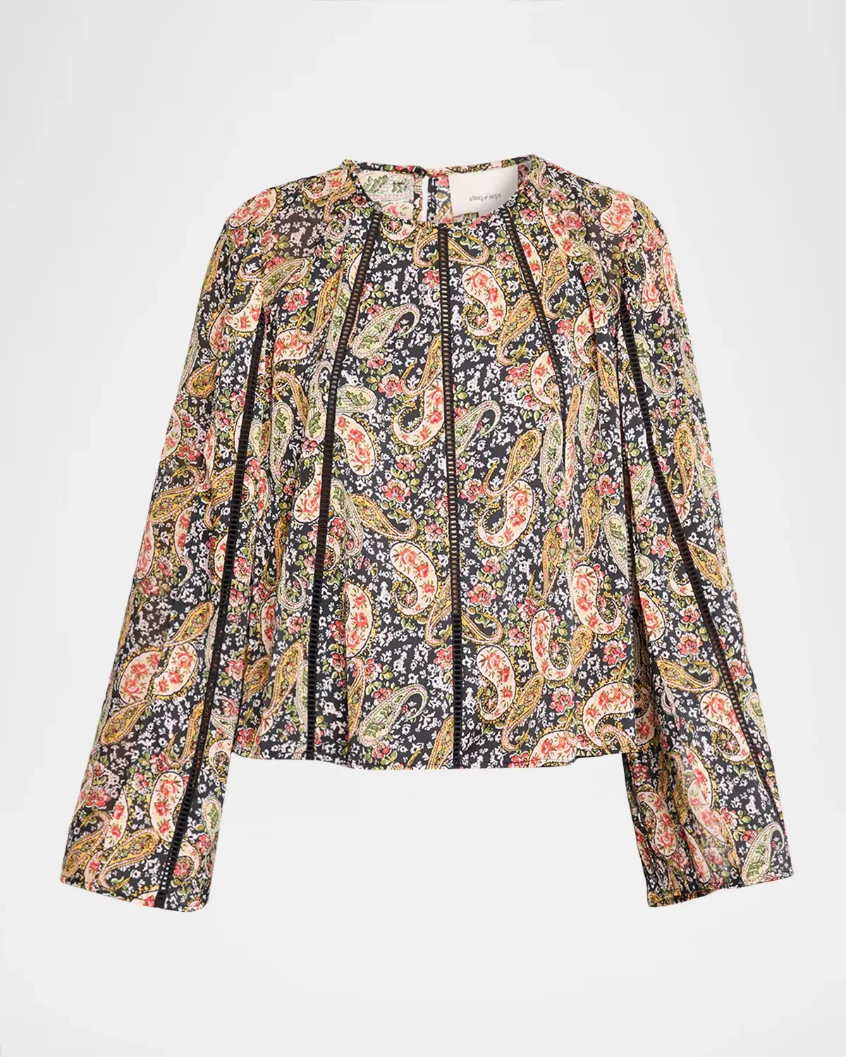 Virelia Paisley Ladder-Stitch-Trim Top by Cinq  Sept