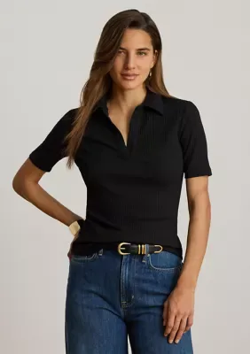 Lauren Ralph Lauren Rib-Knit Elbow-Sleeve Polo Shirt by Ralph Lauren