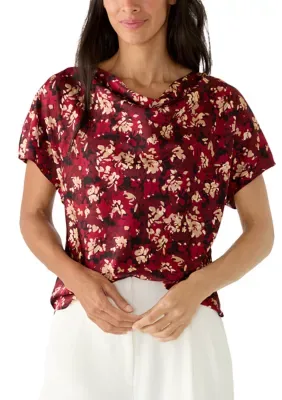 Short Sleeve Cowl Boat Neck Blouse by Anne Klein