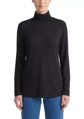 Long Sleeve Turtleneck with Shirred Neck by Jones New York