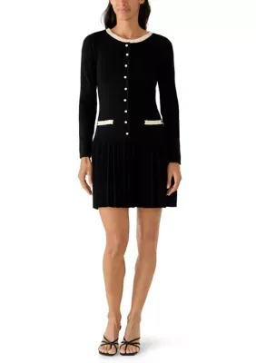 Long Sleeve Pleated Skirt Sweater Dress by A Byer
