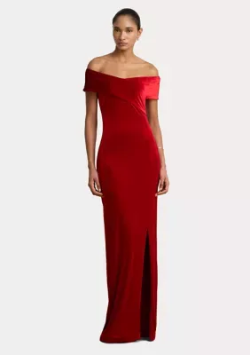 Lauren Ralph Lauren Stretch Velvet Off-the-Shoulder Gown by Ralph Lauren