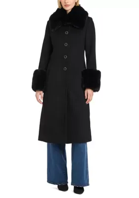 Vince Camuto Single-Breasted Maxi Coat with Fur Collar by Vince Camuto
