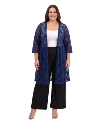 Elevate Curvy Lace Open Front Three-Quarter Sleeves Jacket by 24seven Comfort Apparel