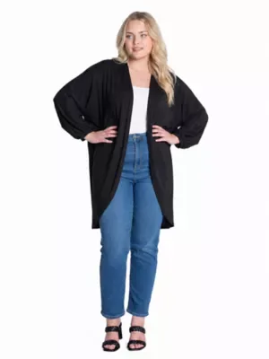 Basic Curvy Soft Stretch Open Front Cardigan Jacket by 24seven Comfort Apparel