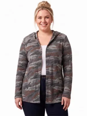 Essential Curvy Hooded Open Front Cardigan Jacket by 24seven Comfort Apparel